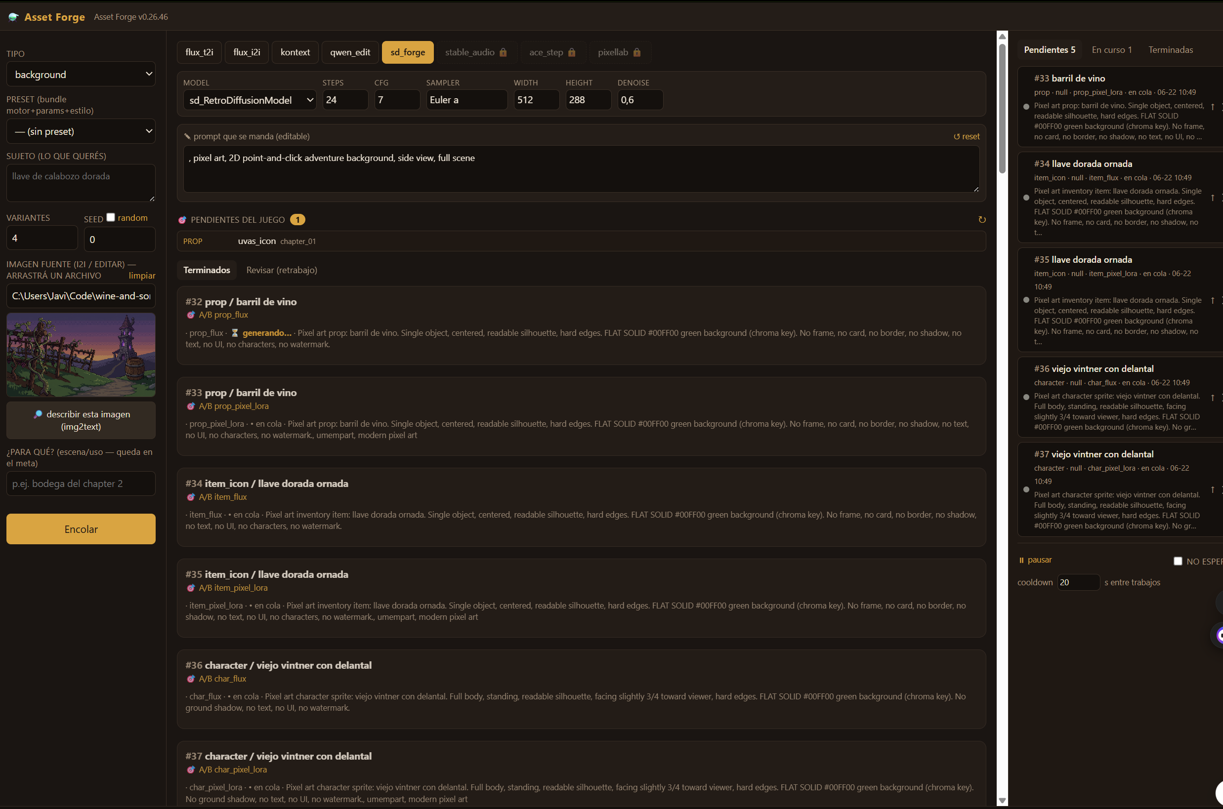 Asset Forge showing task queue