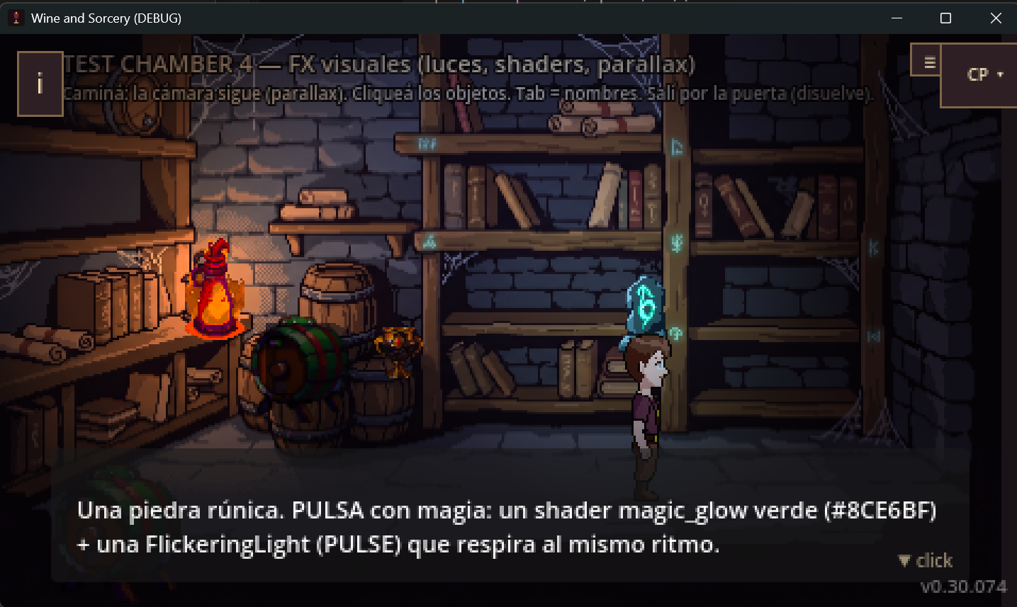 Test Chamber 4 showing shaders and pulsating lights on the runestone