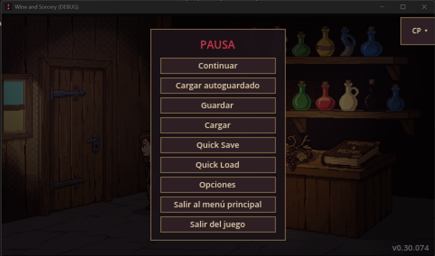 In-game pause menu working in the hut